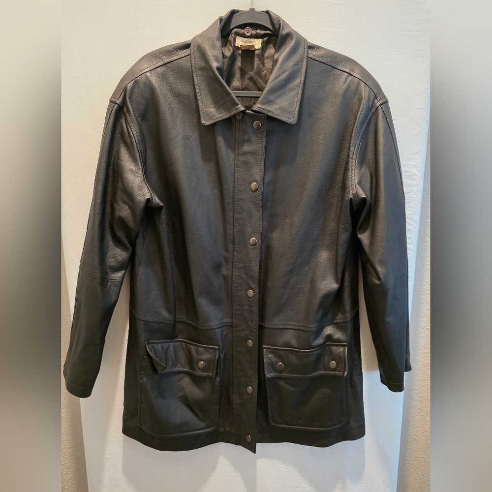 Reflections Images of You Vintage Women's Long Black Leather Jacket